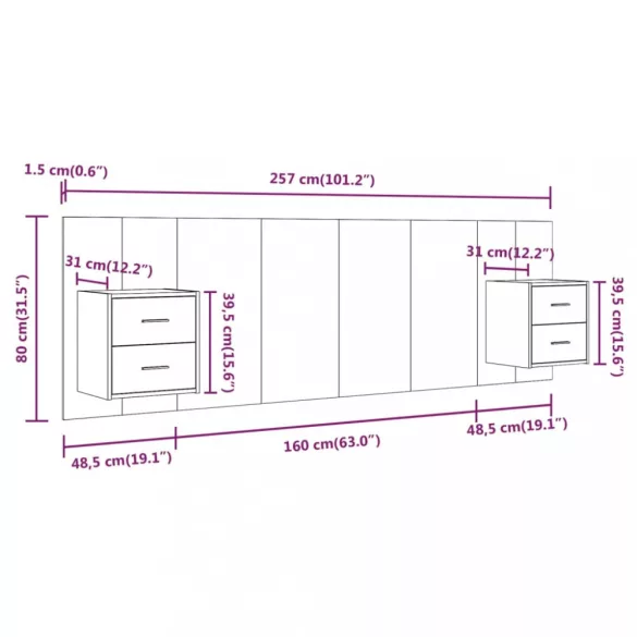 betonszürke szerelt fa ágyfejtámla szekrényekkel
