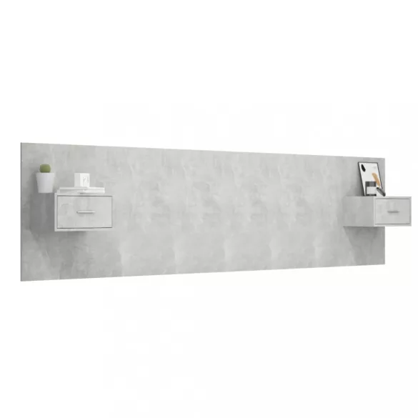 betonszürke szerelt fa ágyfejtámla szekrényekkel