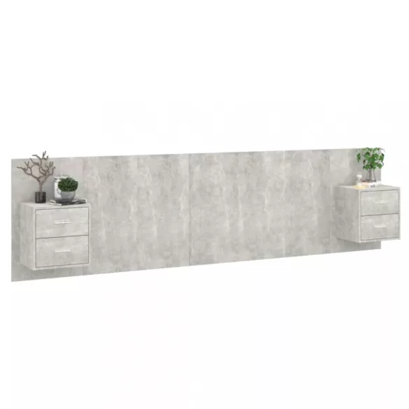 betonszürke szerelt fa ágyfejtámla szekrényekkel