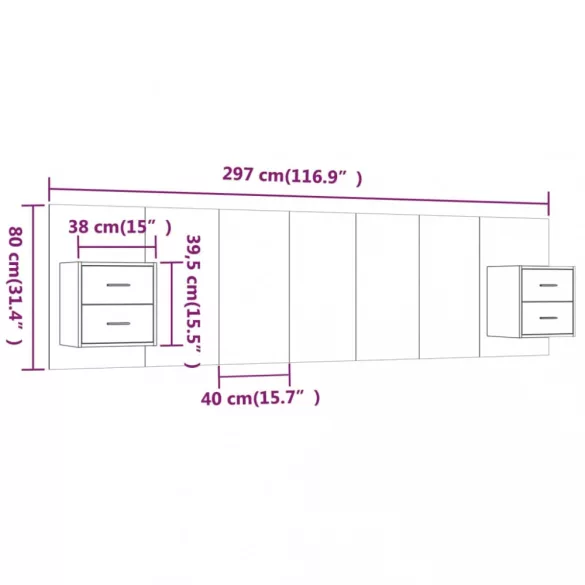szürke sonoma színű szerelt fa ágyfejtámla szekrényekkel