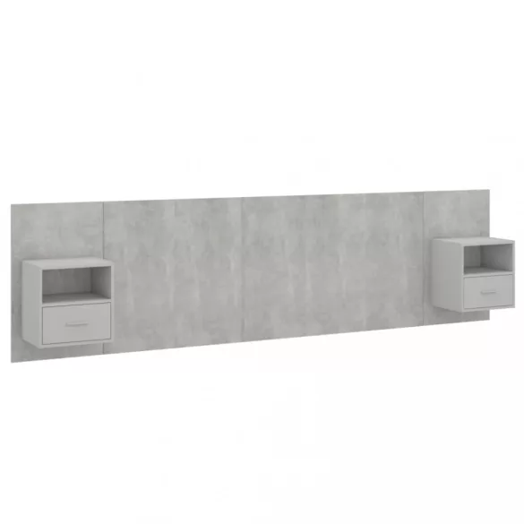 betonszürke szerelt fa ágyfejtámla szekrényekkel