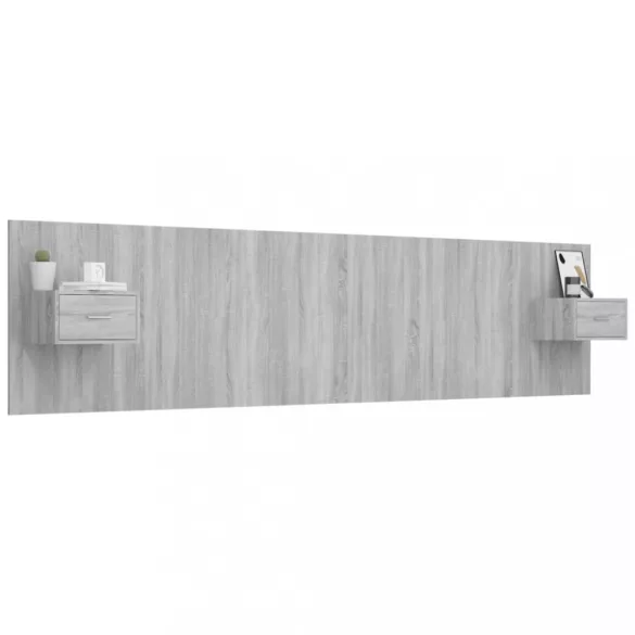 szürke sonoma színű szerelt fa ágyfejtámla szekrényekkel