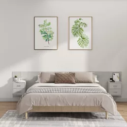 betonszürke szerelt fa ágyfejtámla szekrényekkel