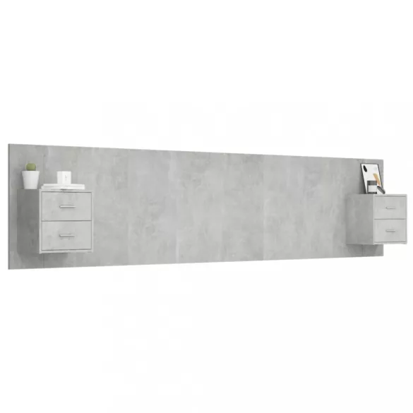 betonszürke szerelt fa ágyfejtámla szekrényekkel