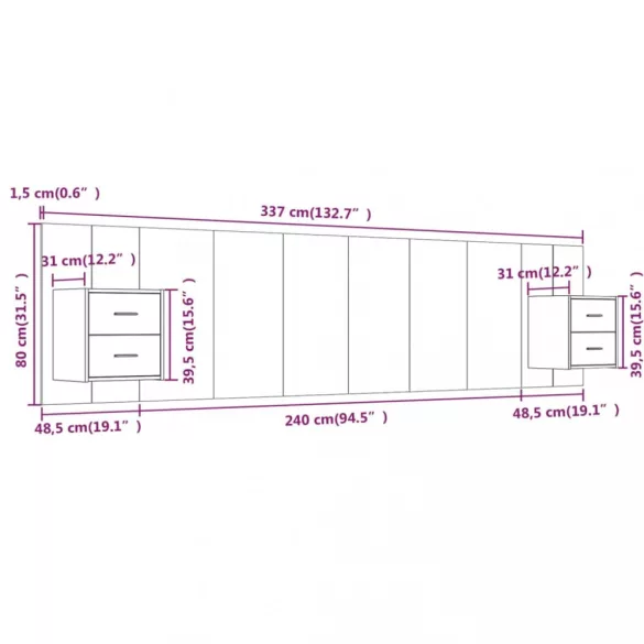 betonszürke szerelt fa ágyfejtámla szekrényekkel