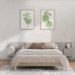   szürke sonoma színű szerelt fa ágyfejtámla szekrényekkel