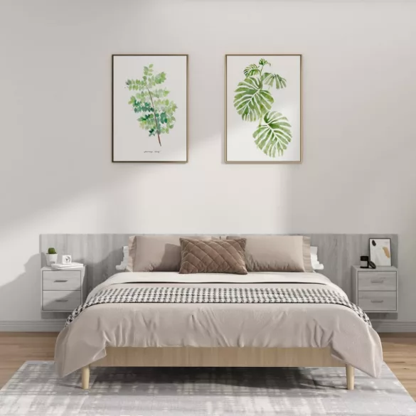 szürke sonoma színű szerelt fa ágyfejtámla szekrényekkel