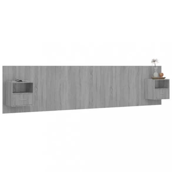 szürke sonoma színű szerelt fa ágyfejtámla szekrényekkel