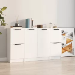 3 db fehér szerelt fa tálalószekrény