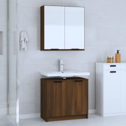   2 részes barna tölgy színű szerelt fa fürdőszobai szekrényszett