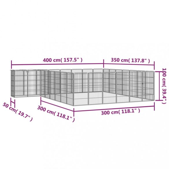 30-paneles fekete porszórt acél kutyakennel 50 x 100 cm