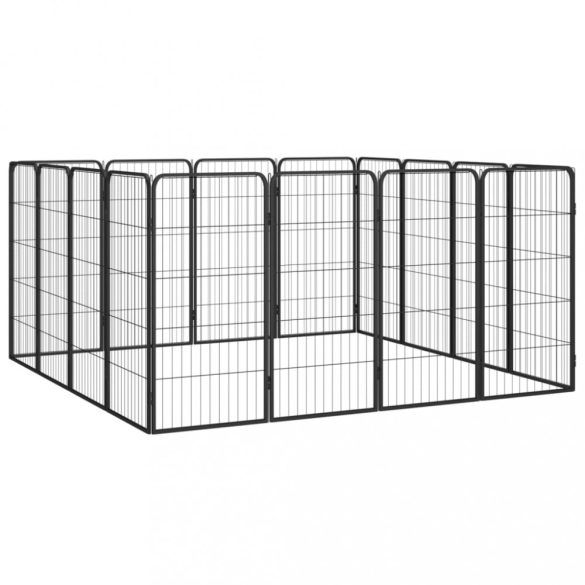 16-paneles fekete porszórt acél kutyakennel 50 x 100 cm