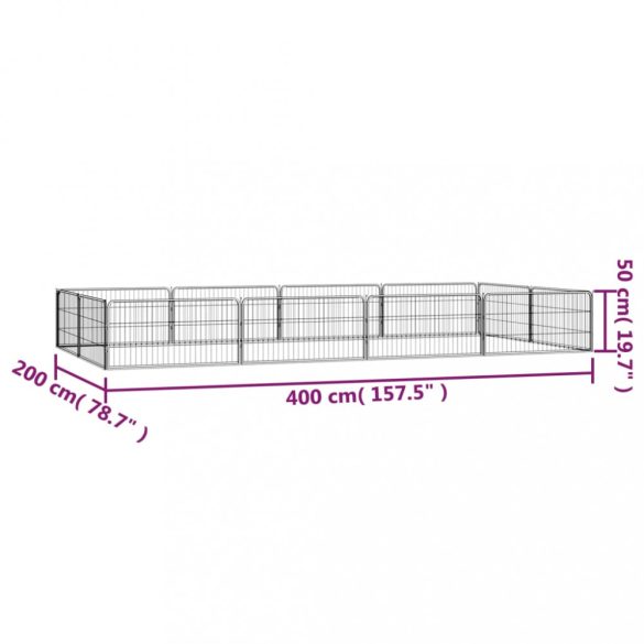 12-paneles fekete porszórt acél kutyakennel 100 x 50 cm