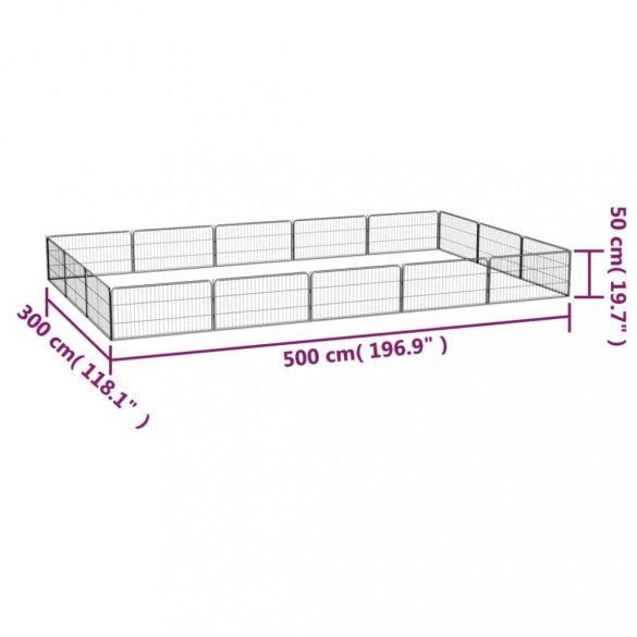 16-paneles fekete porszórt acél kutyakennel 100 x 50 cm