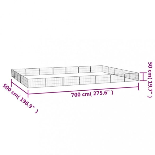 24 paneles fekete porszórt acél kutyakennel 100 x 50 cm