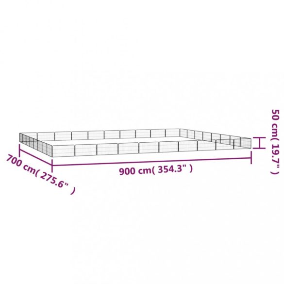 32-paneles fekete porszórt acél kutyakennel 100 x 50 cm