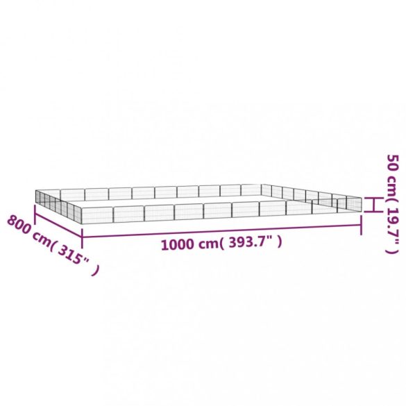 36-paneles fekete porszórt acél kutyakennel 100 x 50 cm