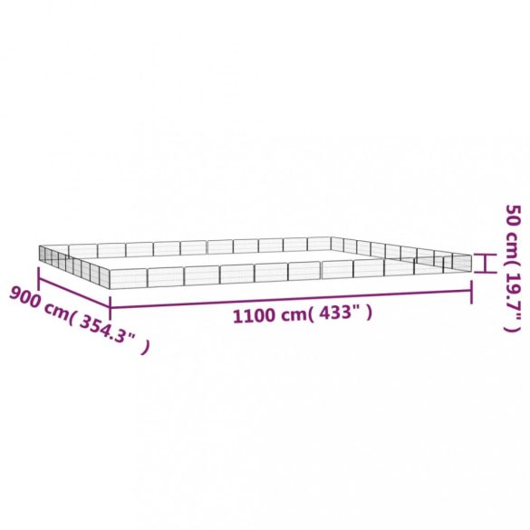 40-paneles fekete porszórt acél kutyakennel 100 x 50 cm