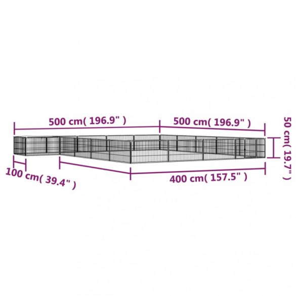 20-paneles fekete porszórt acél kutyakennel 100 x 50 cm
