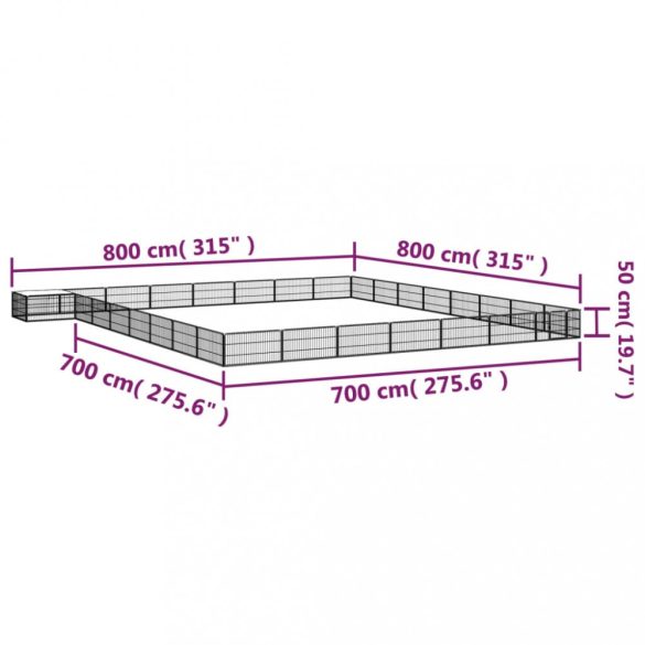 32-paneles fekete porszórt acél kutyakennel 100 x 50 cm