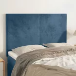 sötétkék bársony fejtámla 144x5x118/128 cm