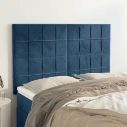 sötétkék bársony fejtámla 144x5x118/128 cm
