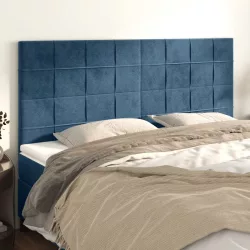 sötétkék bársony fejtámla 180x5x118/128 cm