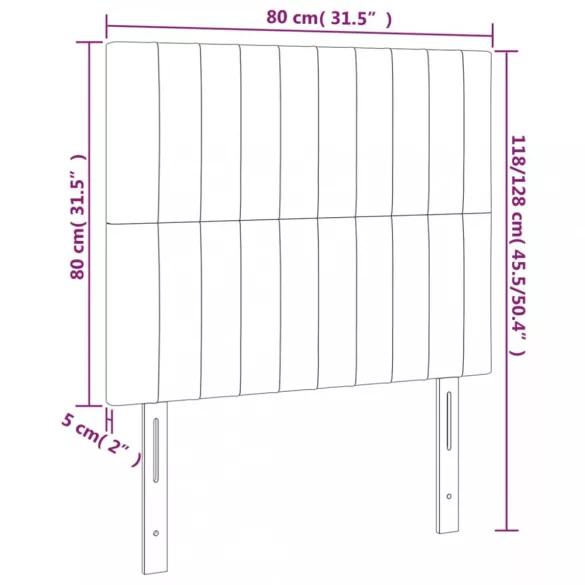 sötétszürke bársony fejtámla 80x5x118/128 cm