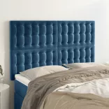 sötétkék bársony fejtámla 144x5x118/128 cm