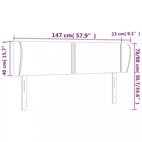 világosszürke bársony fejtámla szárnyakkal 147x23x78/88 cm