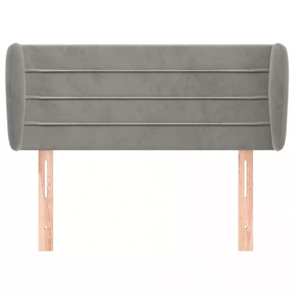 világosszürke bársony fejtámla szárnyakkal 93x23x78/88 cm