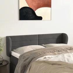   sötétszürke bársony fejtámla szárnyakkal 147x23x78/88 cm