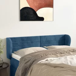 sötétkék bársony fejtámla 147x23x78/88 cm