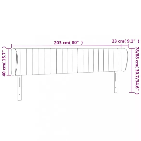 sötétszürke szövet fejtámla szárnyakkal 203x23x78/88 cm