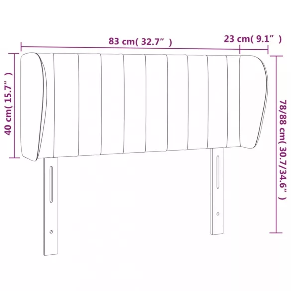 sötétkék bársony fejtámla szárnyakkal 83x23x78/88 cm