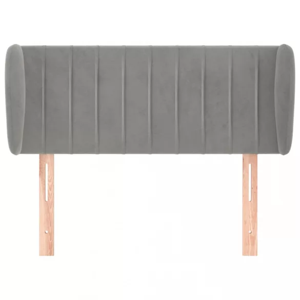 világosszürke bársony fejtámla szárnyakkal 93x23x78/88 cm