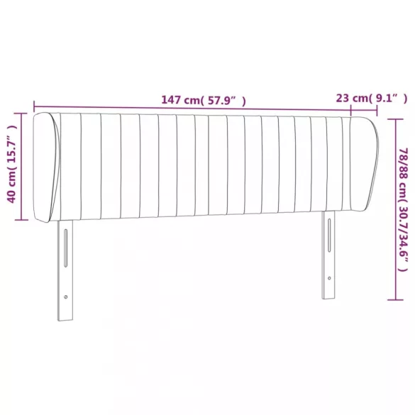 sötétzöld bársony fejtámla szárnyakkal 147x23x78/88 cm