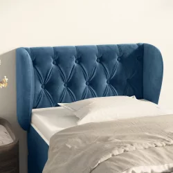 sötétkék bársony fejtámla szárnyakkal 83x23x78/88 cm