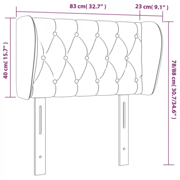 sötétkék bársony fejtámla szárnyakkal 83x23x78/88 cm