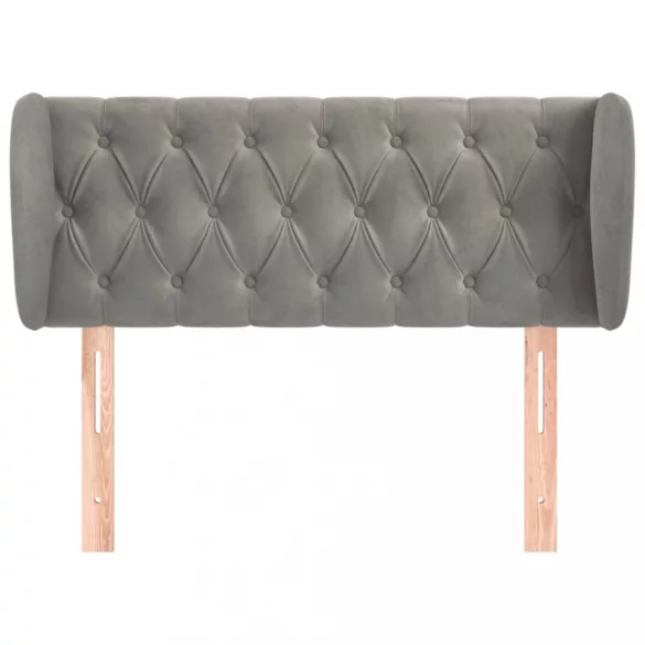 világosszürke bársony fejtámla szárnyakkal 93x23x78/88 cm