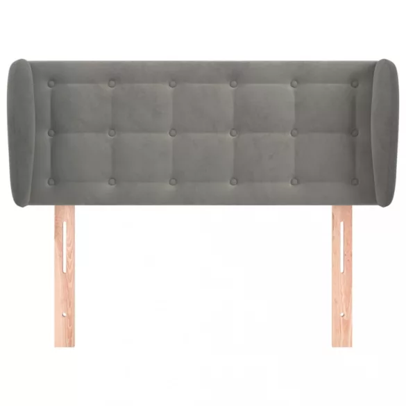 világosszürke bársony fejtámla szárnyakkal 93x23x78/88 cm