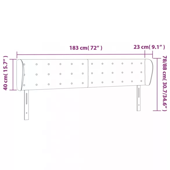 világosszürke bársony fejtámla szárnyakkal 183x23x78/88 cm