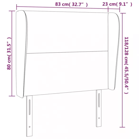 sötétszürke bársony fejtámla szárnyakkal 83 x 23 x 118/128 cm