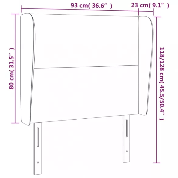 sötétszürke bársony fejtámla szárnyakkal 93 x 23 x 118/128 cm