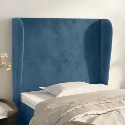   sötétkék bársony fejtámla szárnyakkal 103 x 23 x 118/128 cm