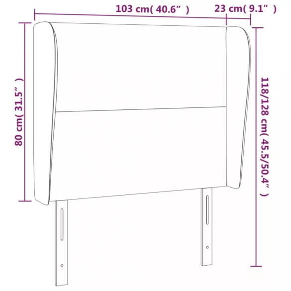 sötétkék bársony fejtámla szárnyakkal 103 x 23 x 118/128 cm