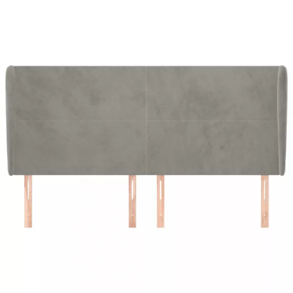 világosszürke bársony fejtámla szárnyakkal 163x23x118/128 cm