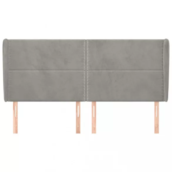 világosszürke bársony fejtámla szárnyakkal 203x23x118/128 cm