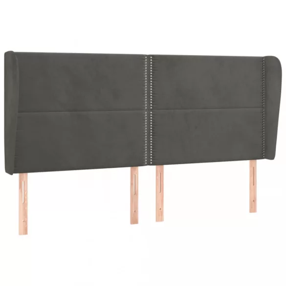 sötétszürke bársony fejtámla szárnyakkal 203x23x118/128 cm