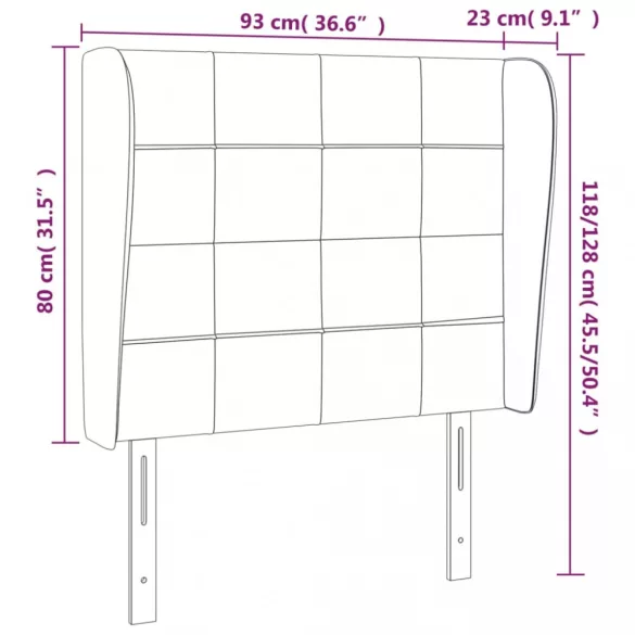 sötétszürke bársony fejtámla szárnyakkal 93 x 23 x 118/128 cm
